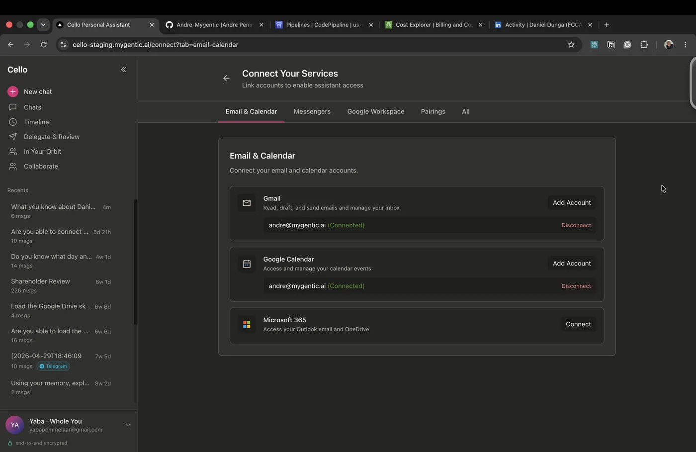 Connect your services — link only the accounts you choose